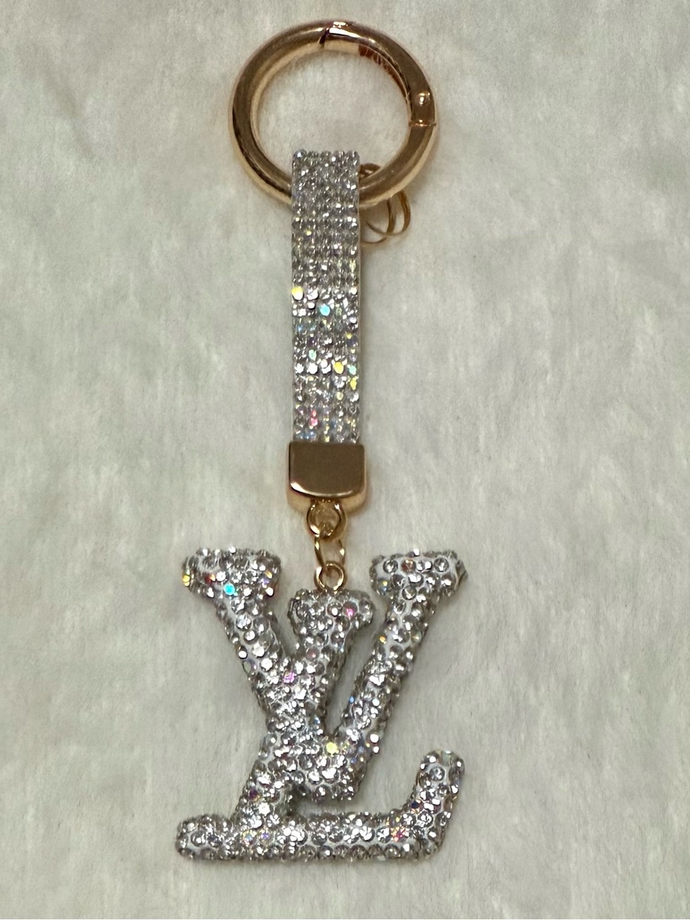 Crystal Monogram Keychain Charm - White/Silver Sparkle